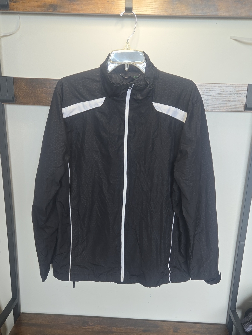 Men's Black Windbreaker Jacket with White Trim